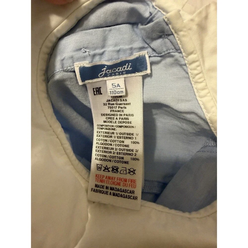 Jacadi Paris Girls Blue & White Peter Pan Collar Blouse Size 5A / 110cm